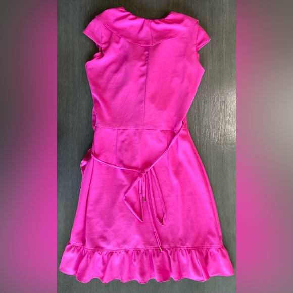 Marelina Hot Pink Ruffle Mini Wrap Dress 40 Small - Picture 4 of 15
